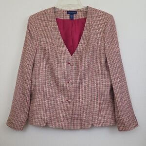 Vintage Karen Scott Blazer Tan, Red, Black Plaid (Read Size Change 10 or 12?) 14